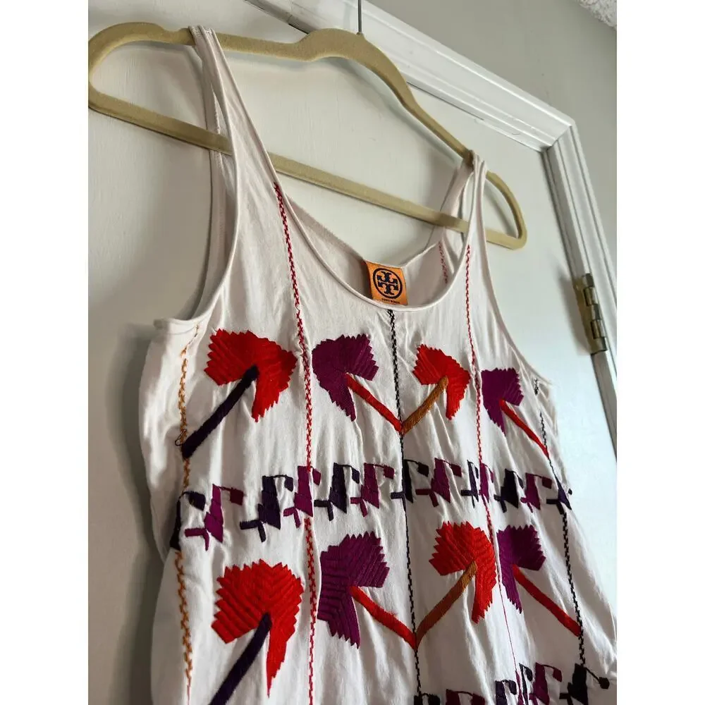 Tory Burch White Embroidered Flower Cotton Tank Sz S - Picture 2 of 5
